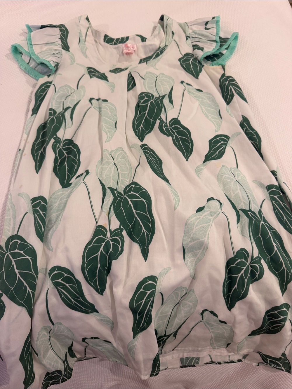 Girls' Leaf-Print Cotton Nightgown in Green